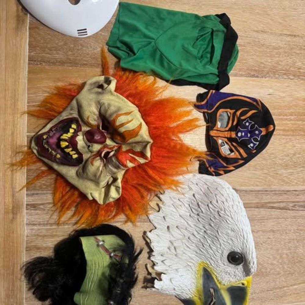 Lot of 6 Halloween Costume Masks Horror Clown Jason Wrestling Frankenstein Eagle